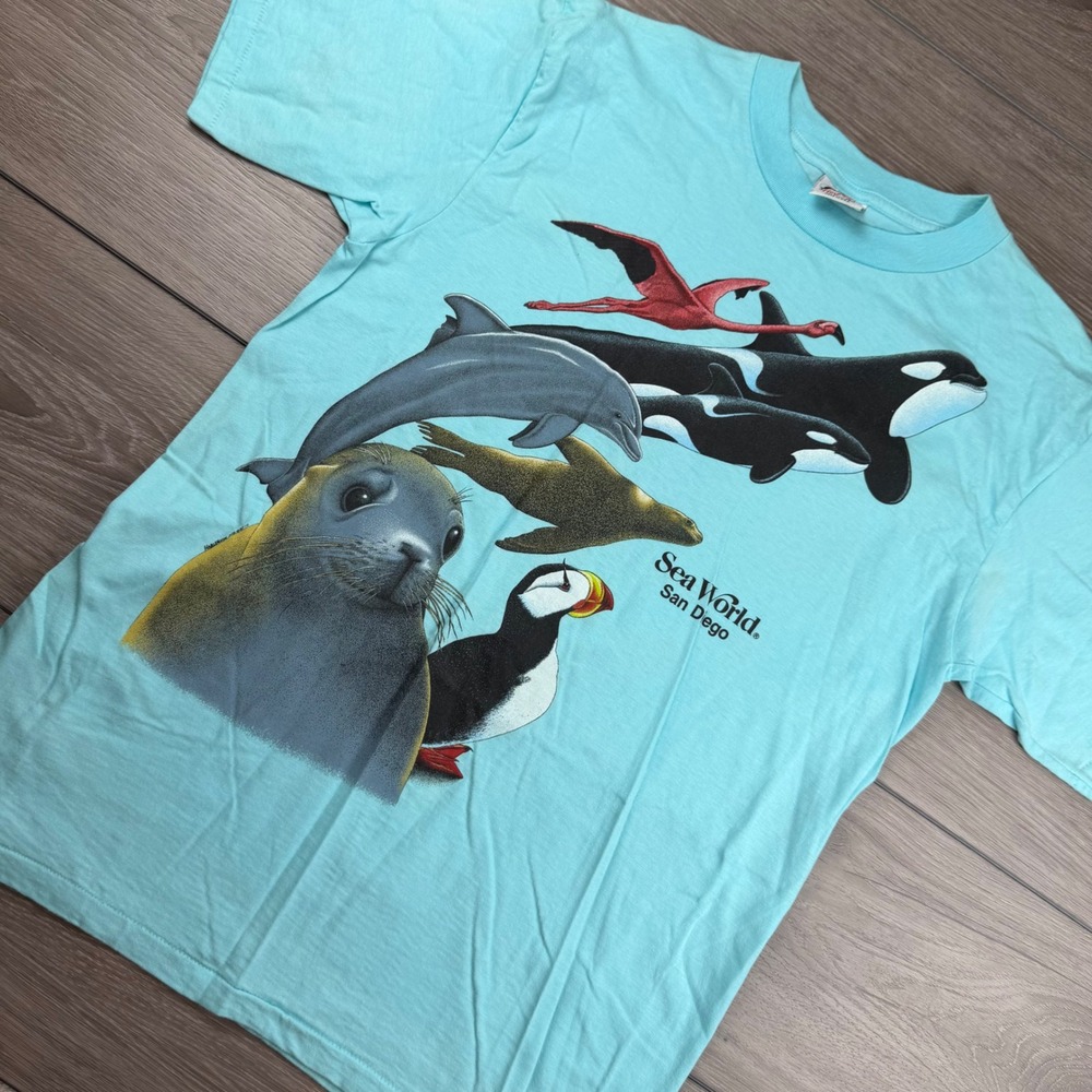 SeaWorld Mens T-Shirt Vintage 90s San Diego Marine Life Graphic Blue Large